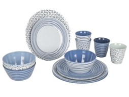Bo-Camp Conjunto louça de mesa 16 pcs Mix & Match melamina azul