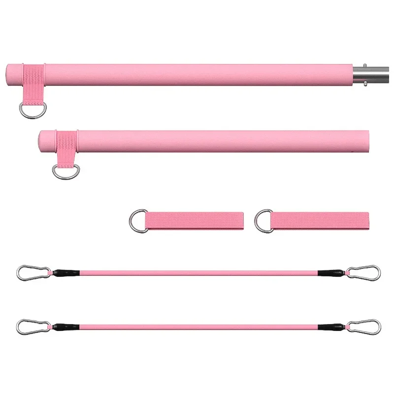Conjunto De 5 Peças Rosa Para Exercícios Com Corda De Tensão, Incluindo Barra De Pilates.