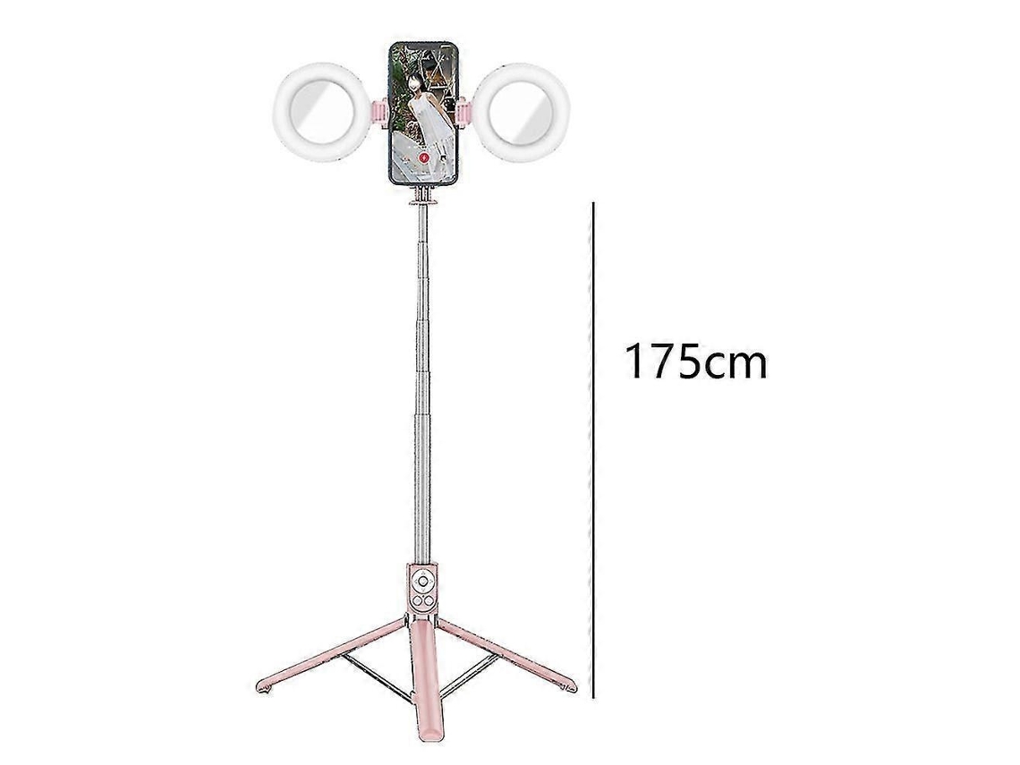 Lurelia Tripé Para Selfie Bluetooth, Com Controlo Remoto, Com Luz Led, Extensível, Rotação 360°, Para Telemóvel, Rosa Claro