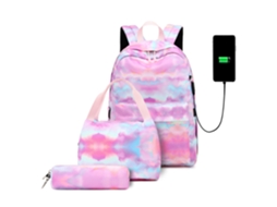 Mochila Escolar com Lancheira e Estojo CUICH Rosa