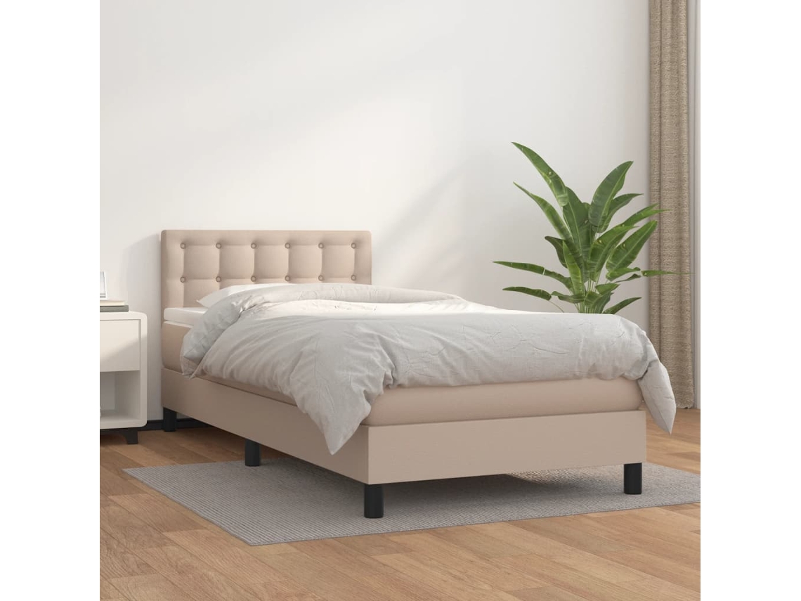 Vidaxl Cama Com Molas/colchão 100x200 Cm Couro Artificial Cappuccino