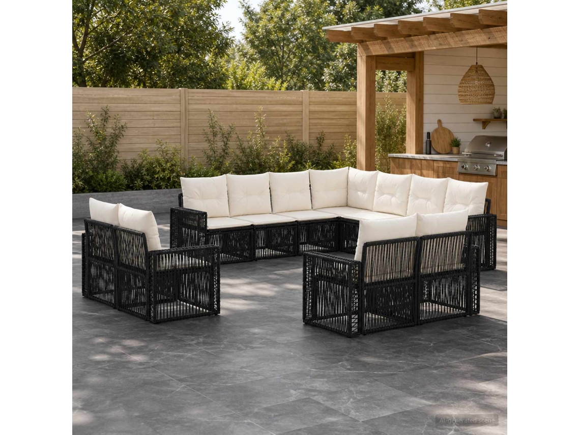 Vidaxl Conjunto De Sofá De Jardim 11 Unid. Preto E Branco Creme