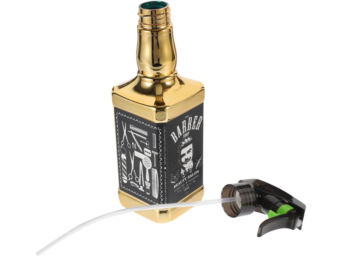 Frasco spray dourado de 500ml em PET, sólido e flexível, ideal para penteados.