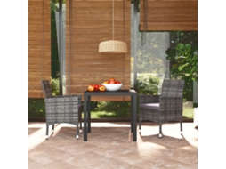 Vidaxl 3 Pcs Conjunto De Jantar P/ Jardim C/ Almofadões Vime Pe Cinza