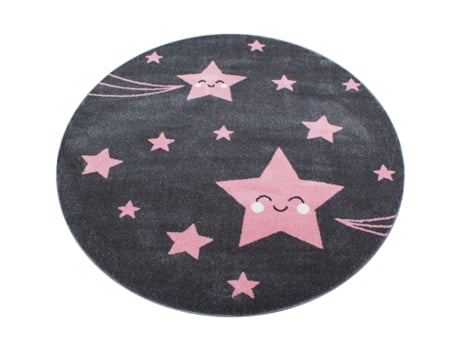 Kids Estrelas Tapete Infantil Pelo Curto Redondo Ø 120cm Rosa