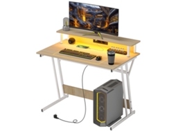 Secretária Gaming Com Luzes Led 100x60x88,5 Cm Com Tomadas De Corrente Suporte Para Monitor Prateleiras E Controlo Remoto Madeira