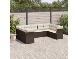 Vidaxl 9 Pcs Conjunto Sofás P/ Jardim C/ Almofadões Vime Pe Castanho