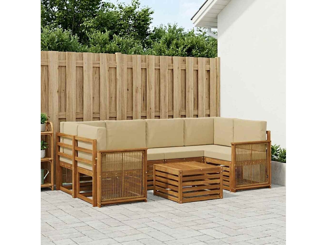 Vidaxl Conjunto De Sofás Para Exterior 7 Unid. Natural E Bege