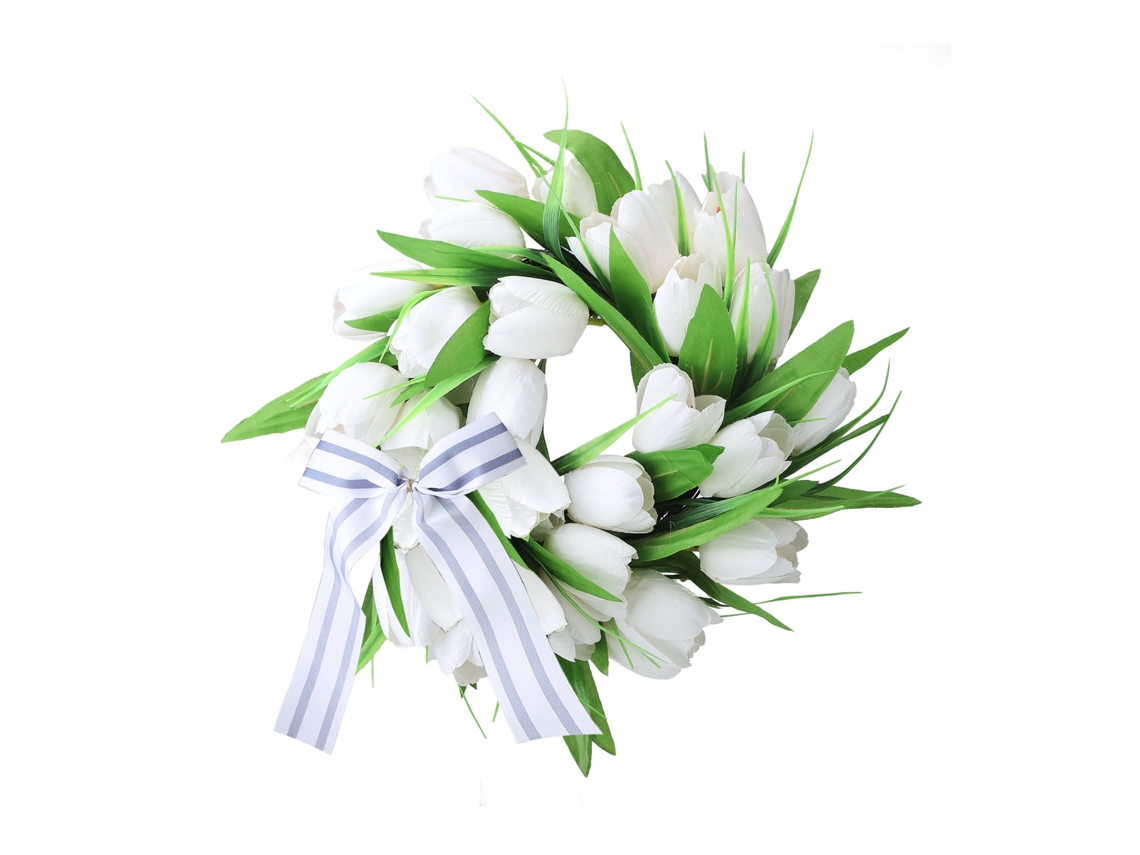 Coroa de Tulipas Brancas de 30cm para Primavera e Dia da Mãe LAXISCREED
