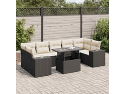 Vidaxl 8 Pcs Conjunto Sofás De Jardim Com Almofadões Vime Pe Preto