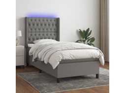 Vidaxl Cama Box Spring C/ Colchão E Led 90x190 Cm Tecido Cinza-escuro