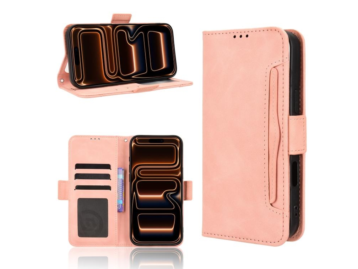 Capa De Couro Genuíno Retro Para Iphone 17 Pro - Textura De Pele De Bezerro - Compartimento Multifunções Para Cartões