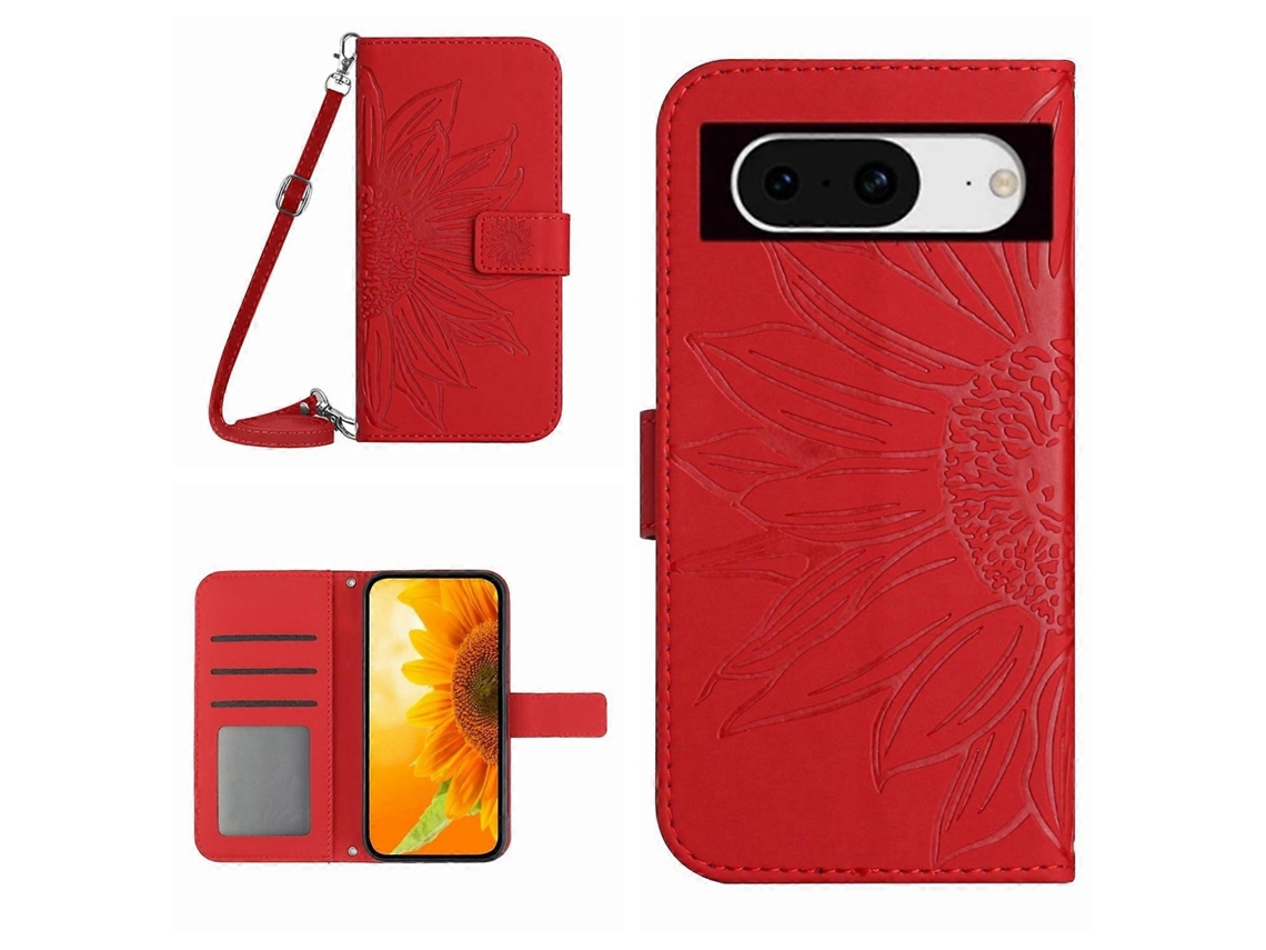 Capa De Celular De Couro Com Estampa De Girassol E Cordão Skin Feel