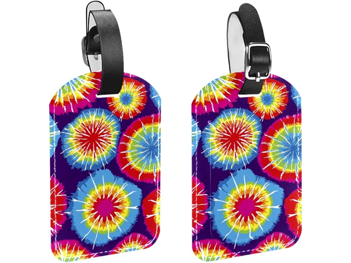 Conjunto De 2 Etiquetas Bagagem Em Couro Sintético Proteção Privacidade Estampa Tie Dye Circular