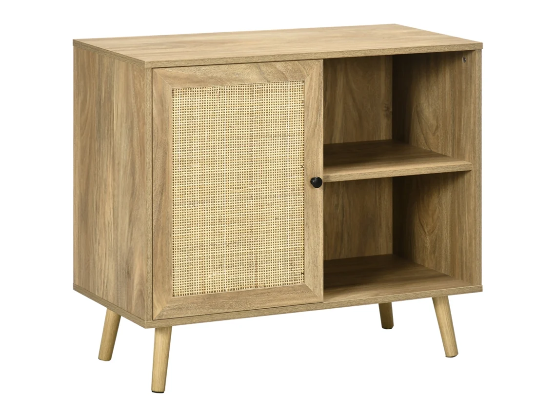Aparador de Sala de Estar Melamina de Madeira, Vime e Madeira de Pinho cor Marrón 80x39x70cm HOMCOM