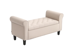 Banco com baú para pé da cama em veludo, com compartimento de armazenamento e apoio de braços, 126x48,5x57cm, bege BTFORUS