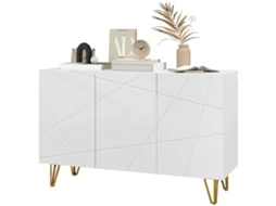 Aparador para Sala com 3 Portas, Prateleiras Ajustáveis, Branco Brilhante, 120x40x75 Cm ZENCORE SERVICES