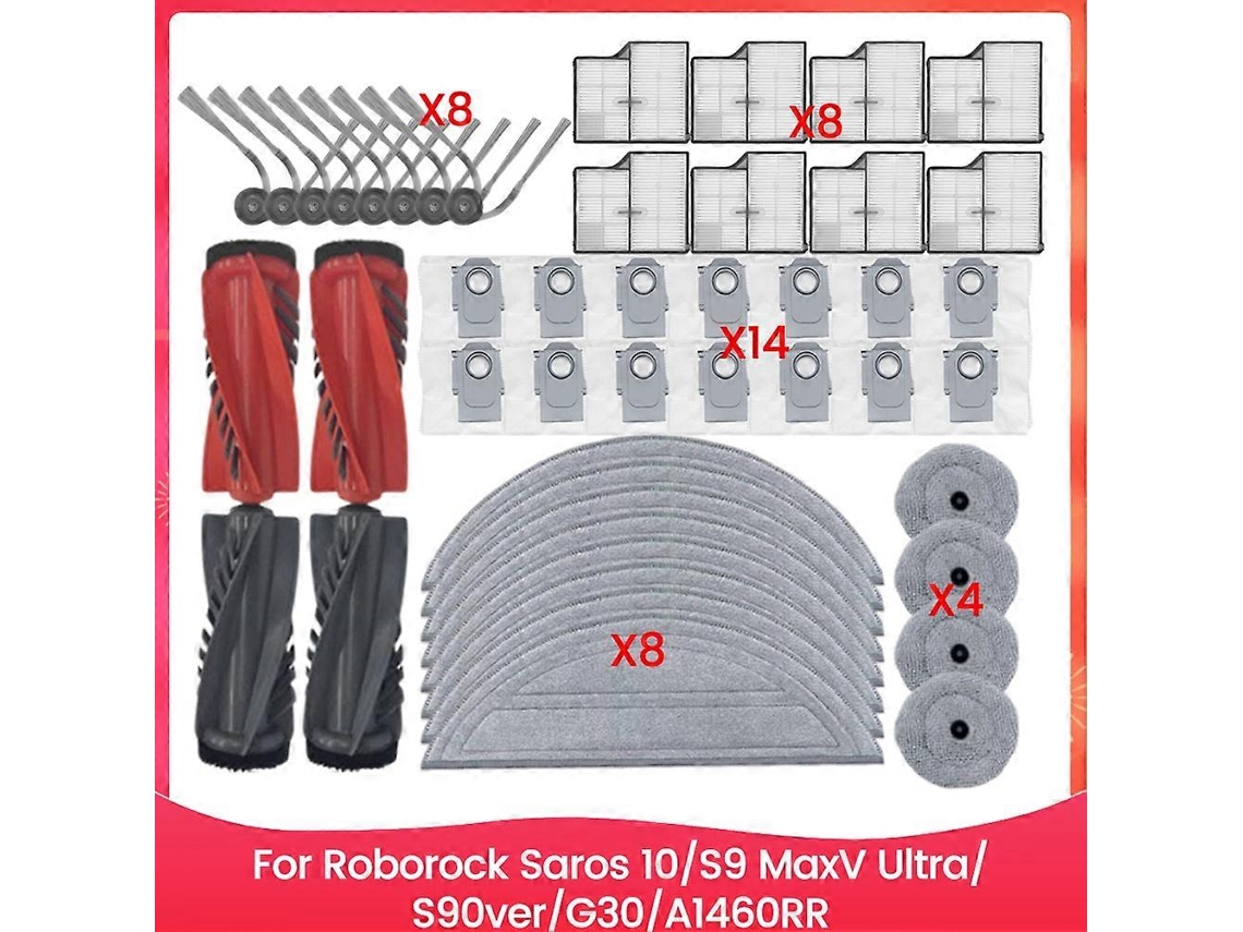 Peças De Reposição Para Roborock Saros 10/s9 Maxv Ultra/s90ver/g30/a1460rr: Escova Lateral Principal, Filtro, Saco De Pó, Pano De Limpeza.