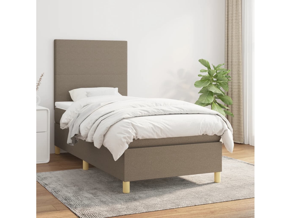 Vidaxl Cama Com Molas/colchão 100x200 Cm Tecido Cinza-acastanhado