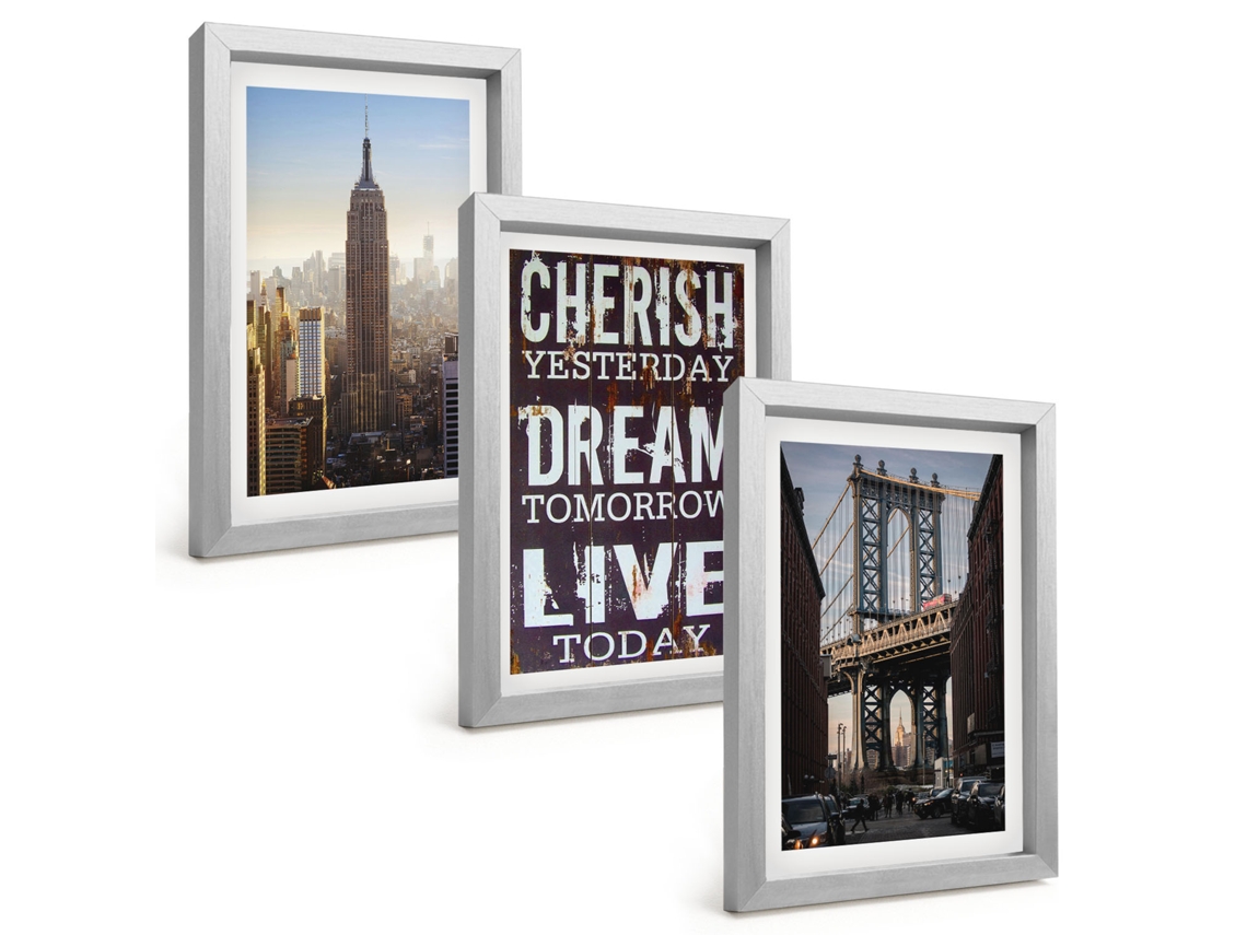 Composição De Quadros Citação Sobre Paisagens De Nova York Espelharte (3 Peças 20x30 Cm)