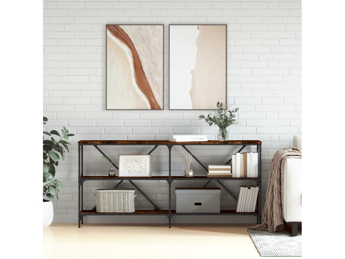 Vidaxl Mesa Consola 160x30x75 Cm Deriv. Madeira/ferro Carvalho Fumado