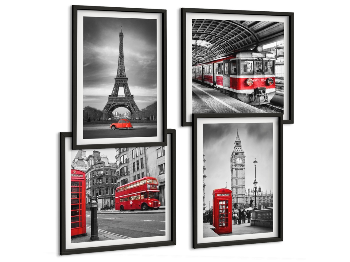 Galeria De Pinturas Murais Gráficos, Comida, Slogans Culinários Moldura Preta Quadros Para O Escritório Espelharte (conjunto De 4 Imagens)