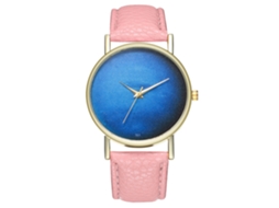 Relógio de quartzo com pulseira de couro PU, estilo moderno, mostrador com céu estrelado, unissex rosa.