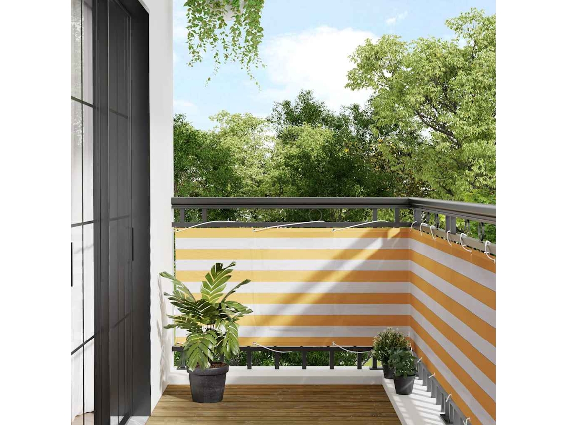 Vidaxl Tela De Varanda 75x800 Cm Amarelo E Branco Riscas