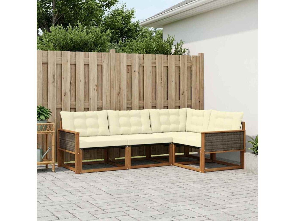 Vidaxl Conjunto De Sofás Para Exterior 4 Pcs Natural E Creme