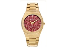Relógio de Quartzo Folhas em Relevo Dourado e Vermelho MDUG