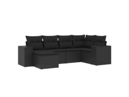 Conjunto Sofás de Jardim 6 Pcs com Almofadões Vime Pe Preto MAISON EXCLUSIVE (6 pcs)
