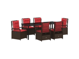 Conjunto 7 Conjunto De Jantar Para Jardim Vidaxl Castanho Vime Pe (200 X 80 X 73 Cm)