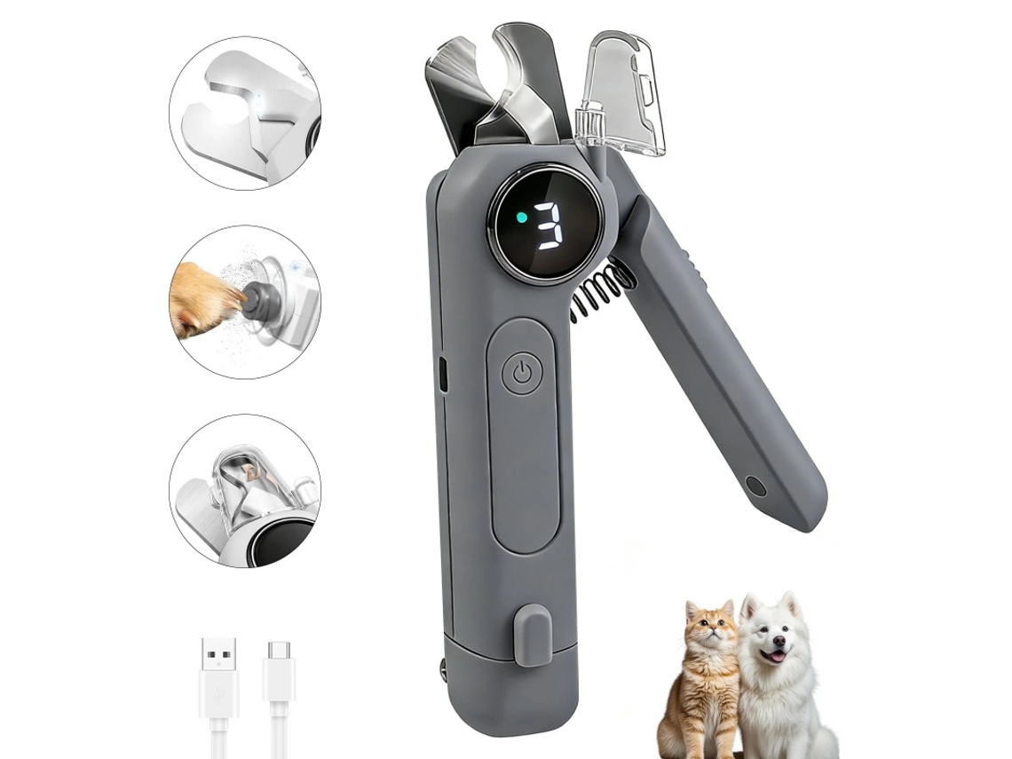 Aparador de Unhas Elétrico para Animais de Estimação, com Corta unhas e Lima, Leve, Recarregável Cinzento HEXINYIGJLY