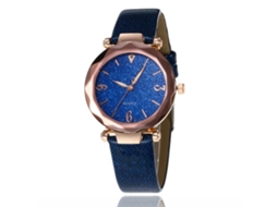 Relógio de Pulso Feminino com Pulseira Pu Analógico Movimento de Quartzo Azul Real