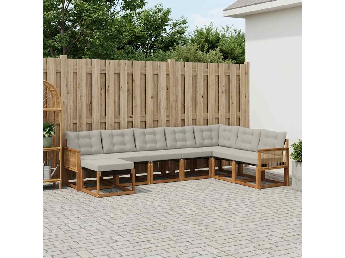 Vidaxl Conjunto De Sofás Para Exterior 8 Pcs Natural E Cinzento-claro