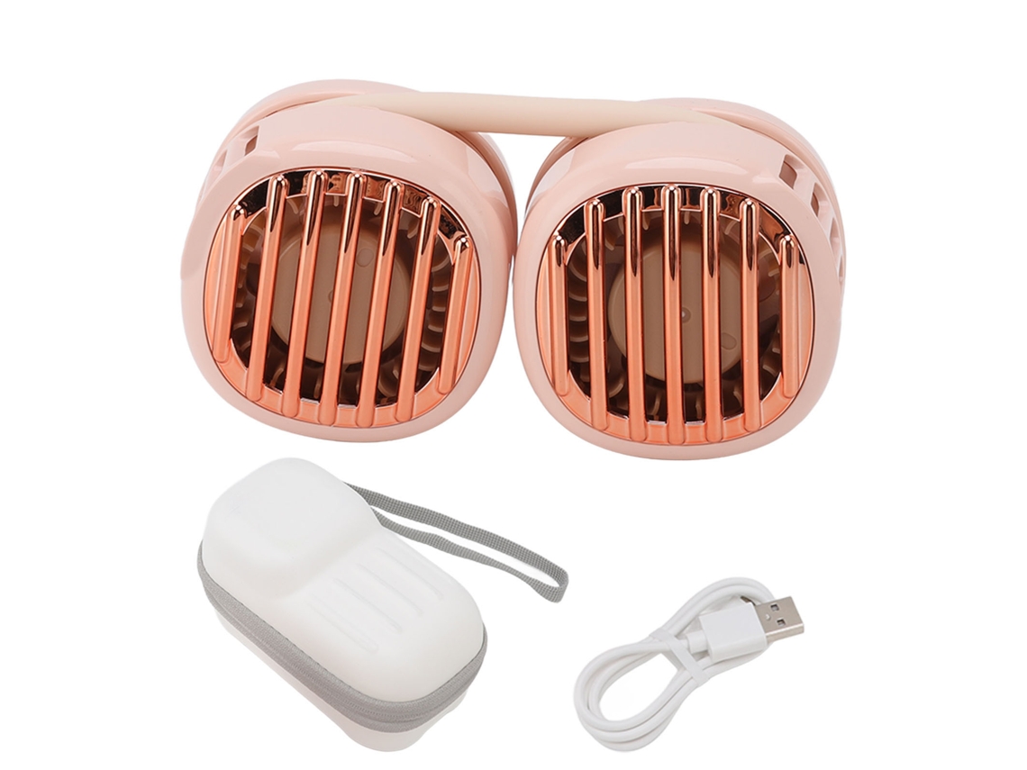 Ventilador de Pescoço Usb Carregável Duas Hélice Rosa Portátil