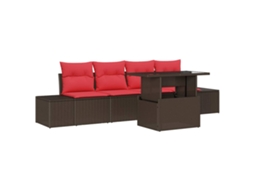 Maison Exclusive - Conjunto De Sofás Com Almofada 5 Pcs Marrom E Vermelho Vime Pe