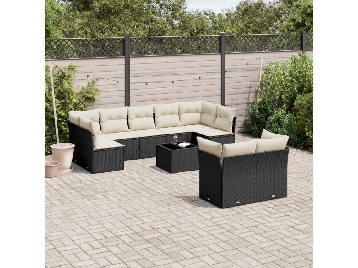 Vidaxl 10 Pcs Conjunto Sofás De Jardim C/ Almofadões Vime Pe Preto