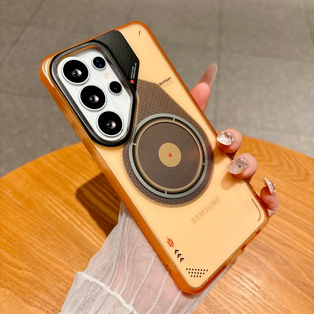 Capa Transparente Fosca Para Celular (orange S26 Ultra) Com Suporte, Compatível Com Absorção Magnética De Impacto.