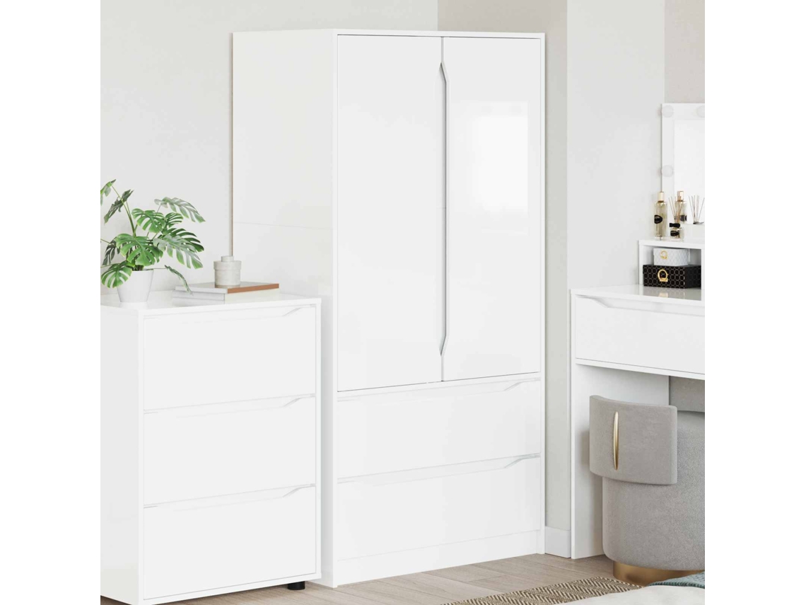 Vidaxl Guarda-roupa Com Gaveta Branco Alto Brilho 79,5 X 49 X 156 Cm