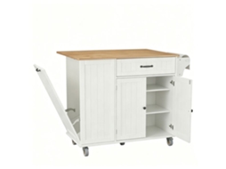 Carrinho De Cozinha Com Rodízios - Tampo Dobrável - 1 Gaveta - Branco - 100 X 81 X 90 Cm