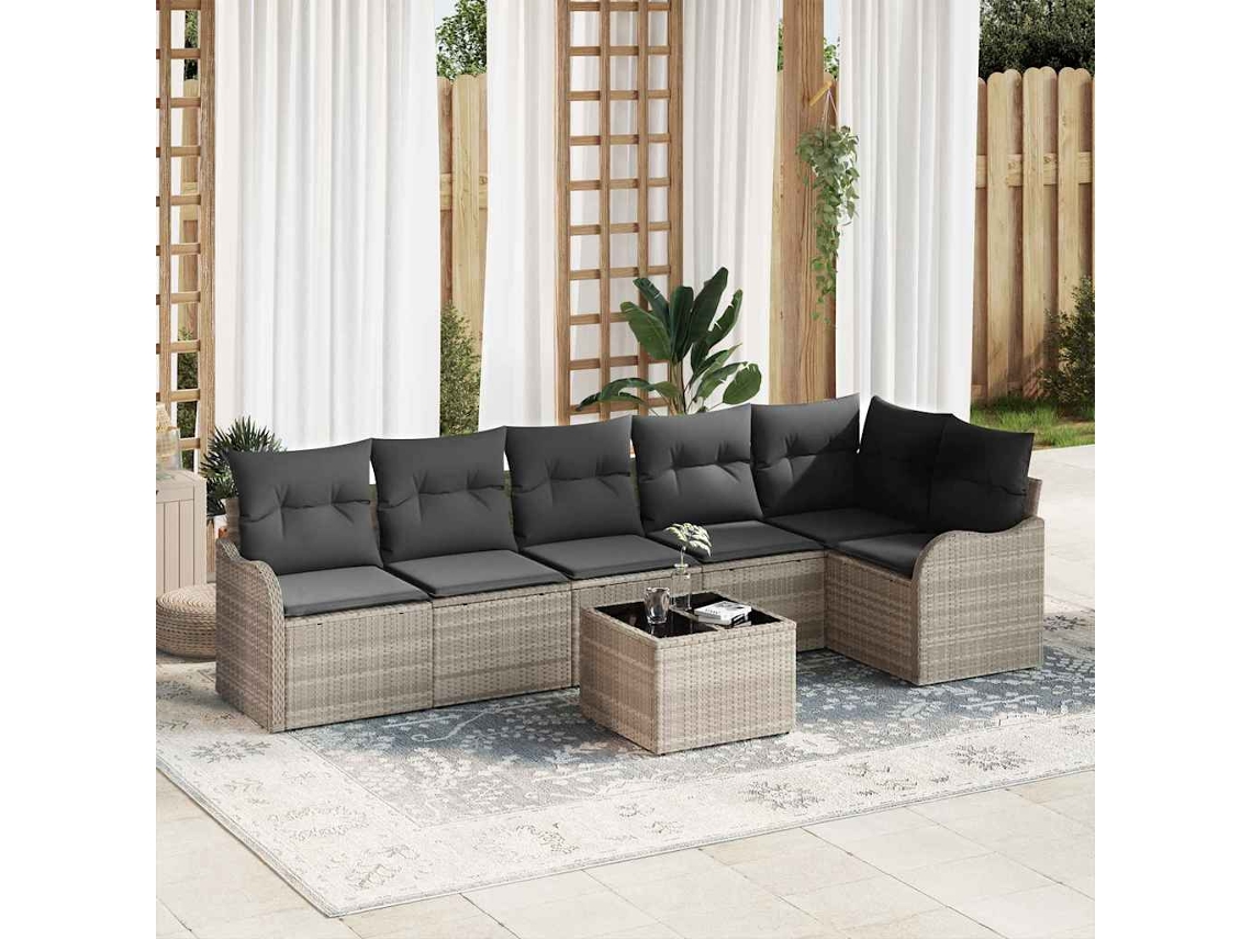 Vidaxl Conjunto De Sofá De Jardim 7 Unid. Cinzeto Vime Pe