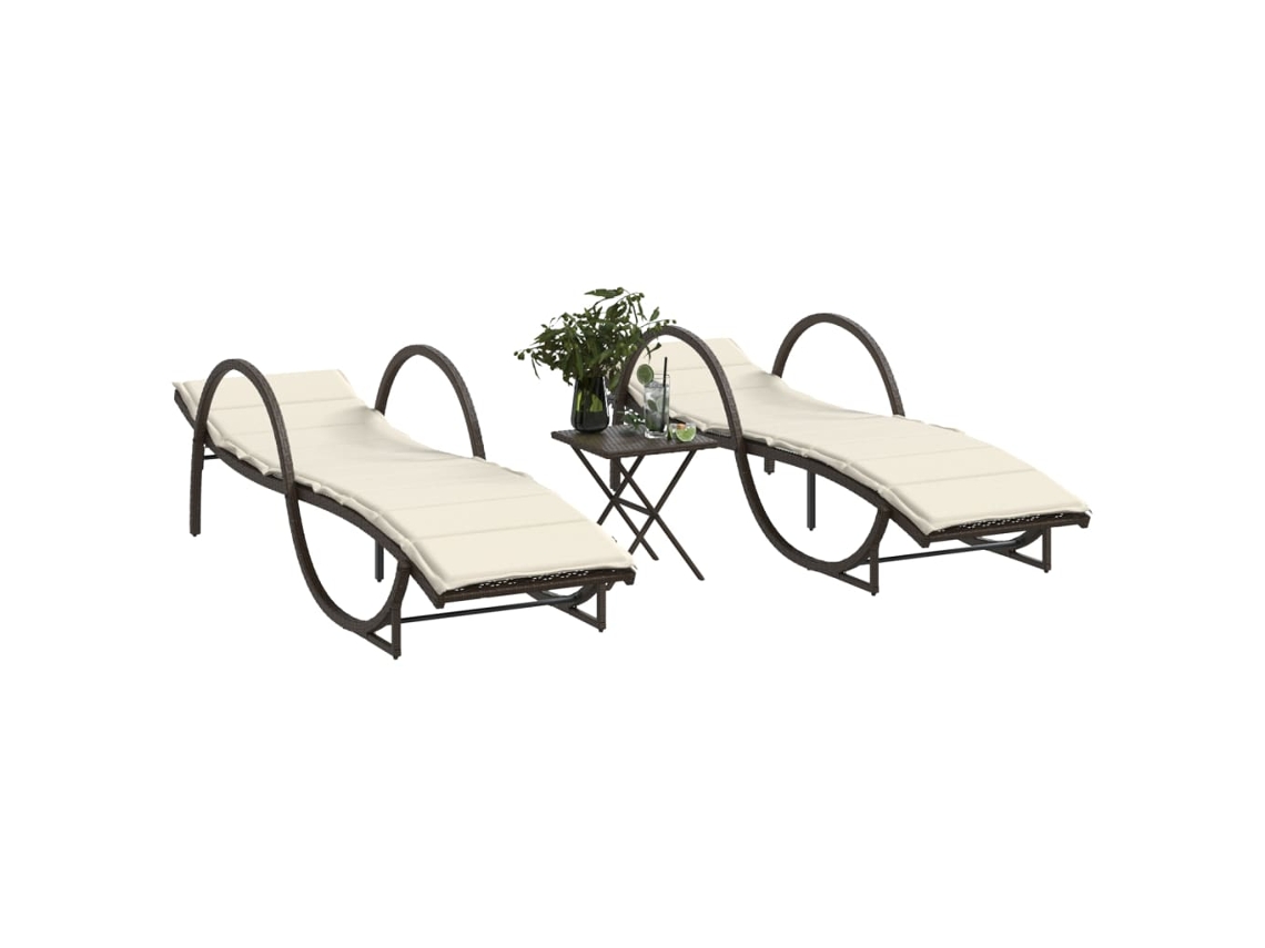 Vidaxl Espreguiçadeiras Com Mesa 2 Pcs Vime Pe Castanho