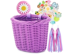 Cesta de bicicleta para meninas, acessório frontal para bicicleta, cesta pequena de vime trançado com alças Ehstmind