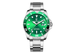Relógio de quartzo para casal com pulseira de aço inoxidável, mostrador redondo, à prova d'água, moderno (verde masculino)