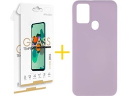 Capa e 2 x Película de Vidro Samsung Galaxy A21s SKYHE Silicone Líquido Roxo
