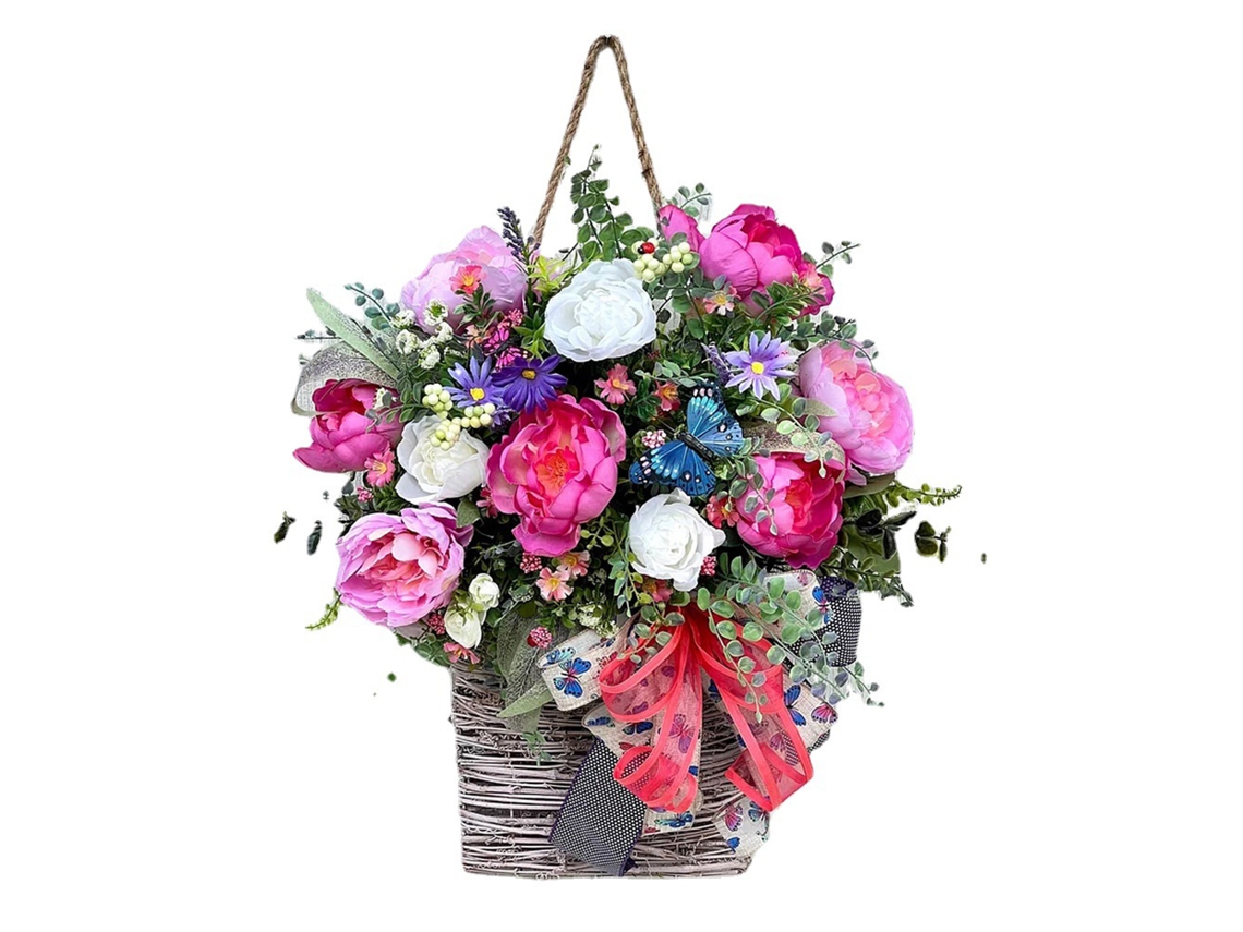 Laxiscreed Cesto Suspenso Com Flores Vermelhas Para Decoração De Casa Na Primavera E Verão
