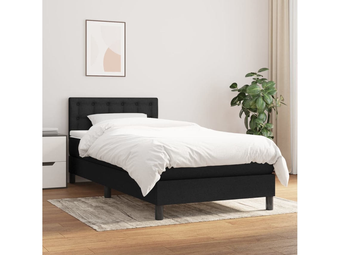 Vidaxl Cama Com Molas/colchão 90x200 Cm Tecido Preto