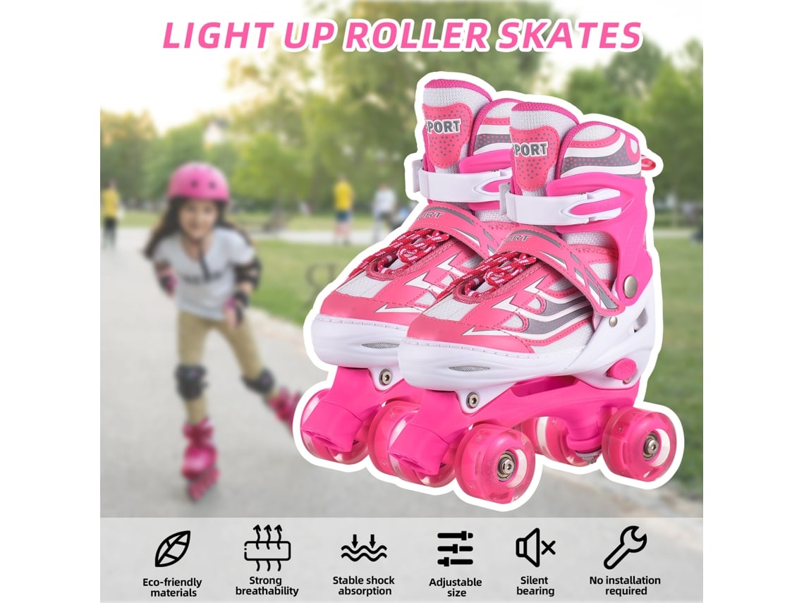 Patins com luzes para meninas de 5 a 12 anos, ajustáveis, ideais para meninos e meninas S/MARCA
