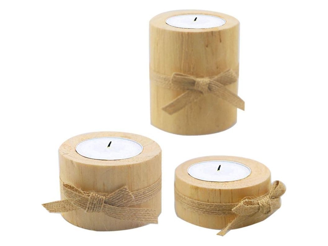 Set De 3 Portavelas De Madeira Personalizadas, Portavelas Para Velas Tealight, Maceta De Madeira Natural